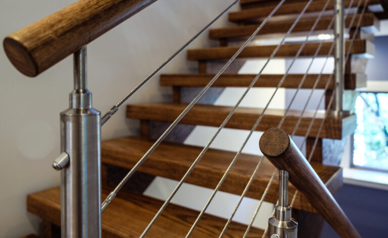 up close cable and wood balustrade for staircases designs